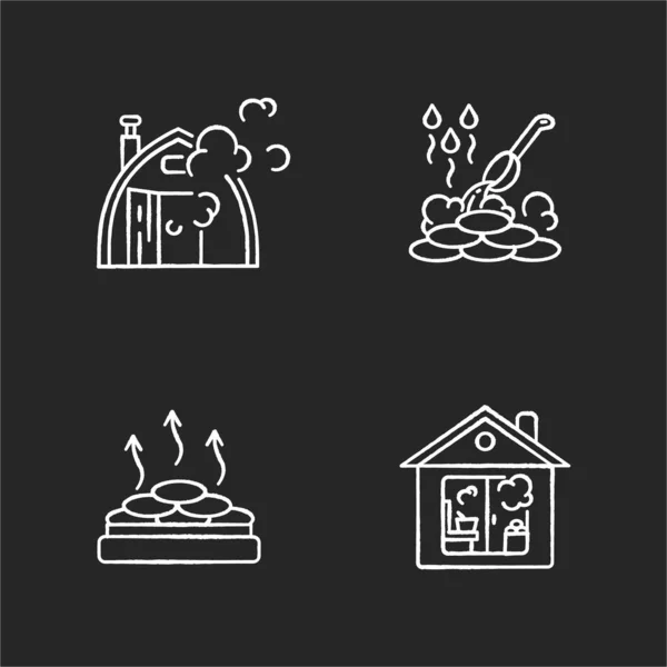 Sauna Types Chalk White Icons Set Black Background Different Bathhouses — Stock Photo, Image