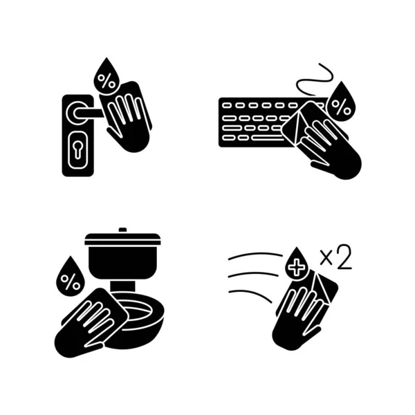 Oberflächenreinigung Mit Schwarzen Glyphen Symbolen Auf Weißem Raum Türknauf Tastatur — Stockfoto