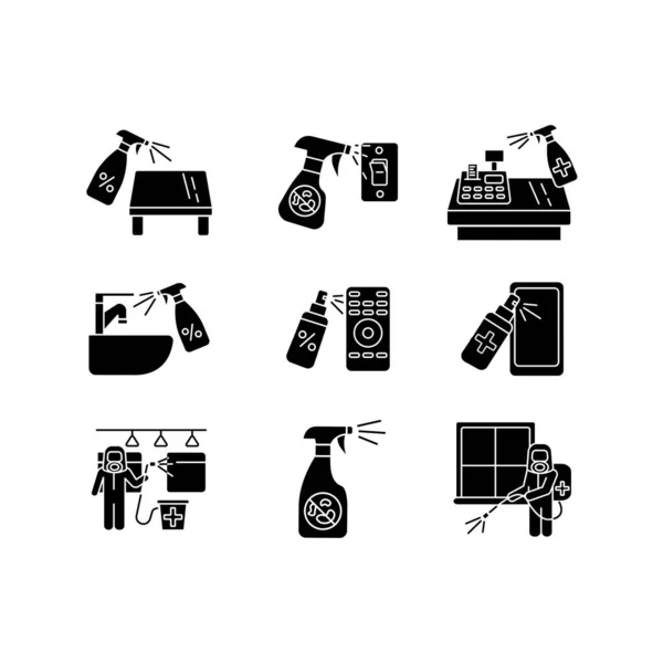 Обеззараживание Черными Иконками Установленными Белом Пространстве Профессиональное Санитарное Обслуживание Очистка — стоковое фото