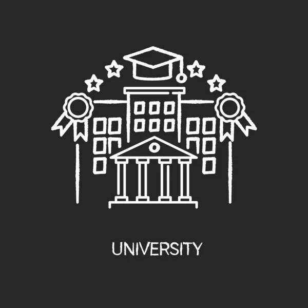 黒の背景に大学チョーク白のアイコン 高等教育 学生生活 学術機関 モルタルボードと名門州立大学のキャンパス絶縁ベクトルチャークボードイラスト — ストック写真