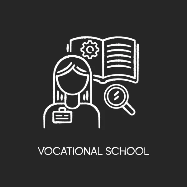 Vocational school chalk white icon on black background. Professional skills development, specialty education. Potential workers training courses. Student Isolated vector chalkboard illustration