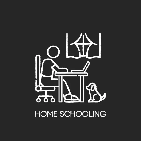 Home Schooling Chalk White Icon Black Background Online Classes Internet — Stock Photo, Image