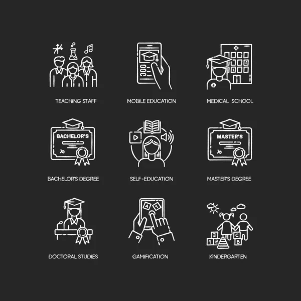 Modern Education Chalk White Icons Set Black Background Learning Professional — Stock Photo, Image