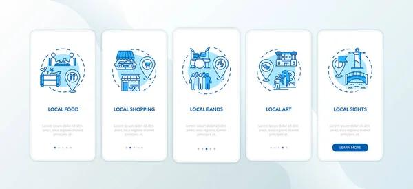 Lokale Turistelementer Onboarding Mobil App Side Skærm Med Koncepter Lokal - Stock-foto