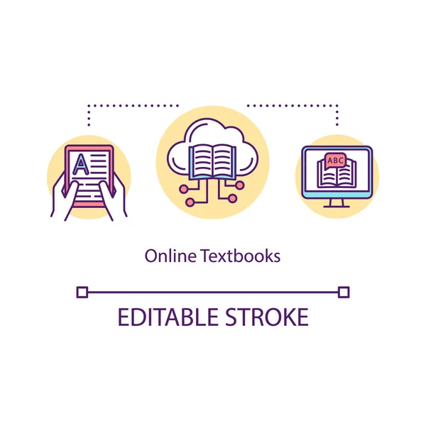 オンライン教科書のコンセプトアイコン デジタル教科書 オンライン学習と教育 教科書や電子ブックのアイデア細い線図 ベクトル絶縁アウトラインRgbカラー図面 編集可能なストローク — ストック写真