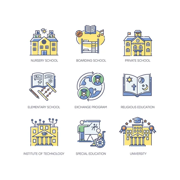 Academic Education Rgb Color Icons Set Public Private School Services — Stock Photo, Image