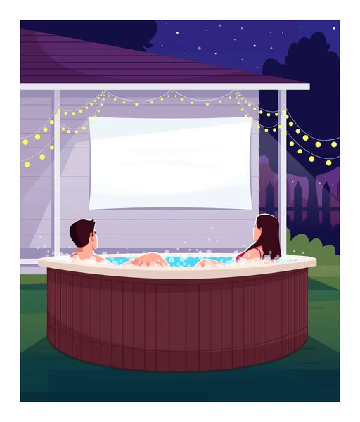 Romántico Patio Trasero Fecha Semi Plana Vector Ilustración Socios Bañera — Foto de Stock