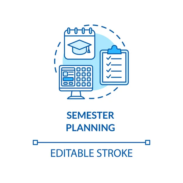 Semester planning concept icon. Academic plan. Students studying calendar. Distance education idea thin line illustration. Vector isolated outline RGB color drawing. Editable stroke