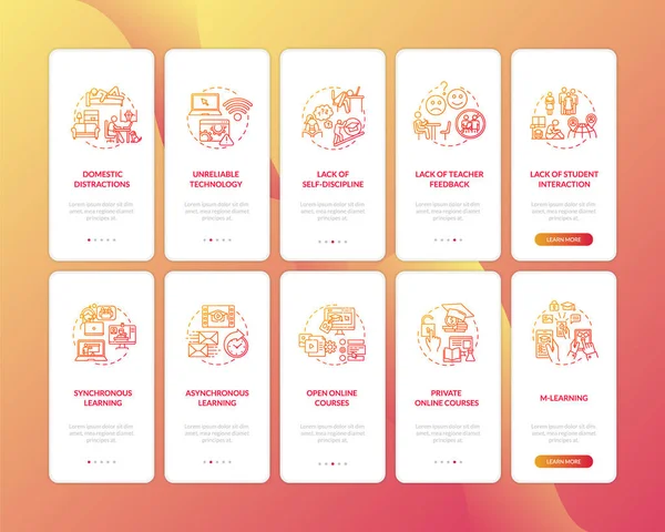 Fjernundervisning Ulemper Typer Onboarding Mobil App Side Skærm Med Begreber - Stock-foto