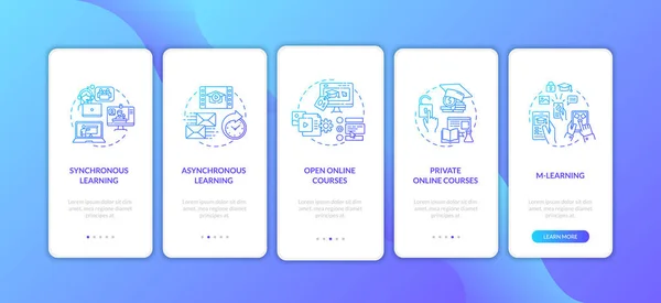 Fjernundervisningstyper Onboarding Mobil App Side Skærm Med Koncepter Asynkron Læring - Stock-foto