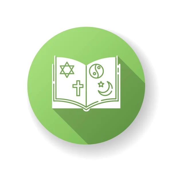 Religious Education Green Flat Design Long Shadow Glyph Icon Book — Stock Photo, Image
