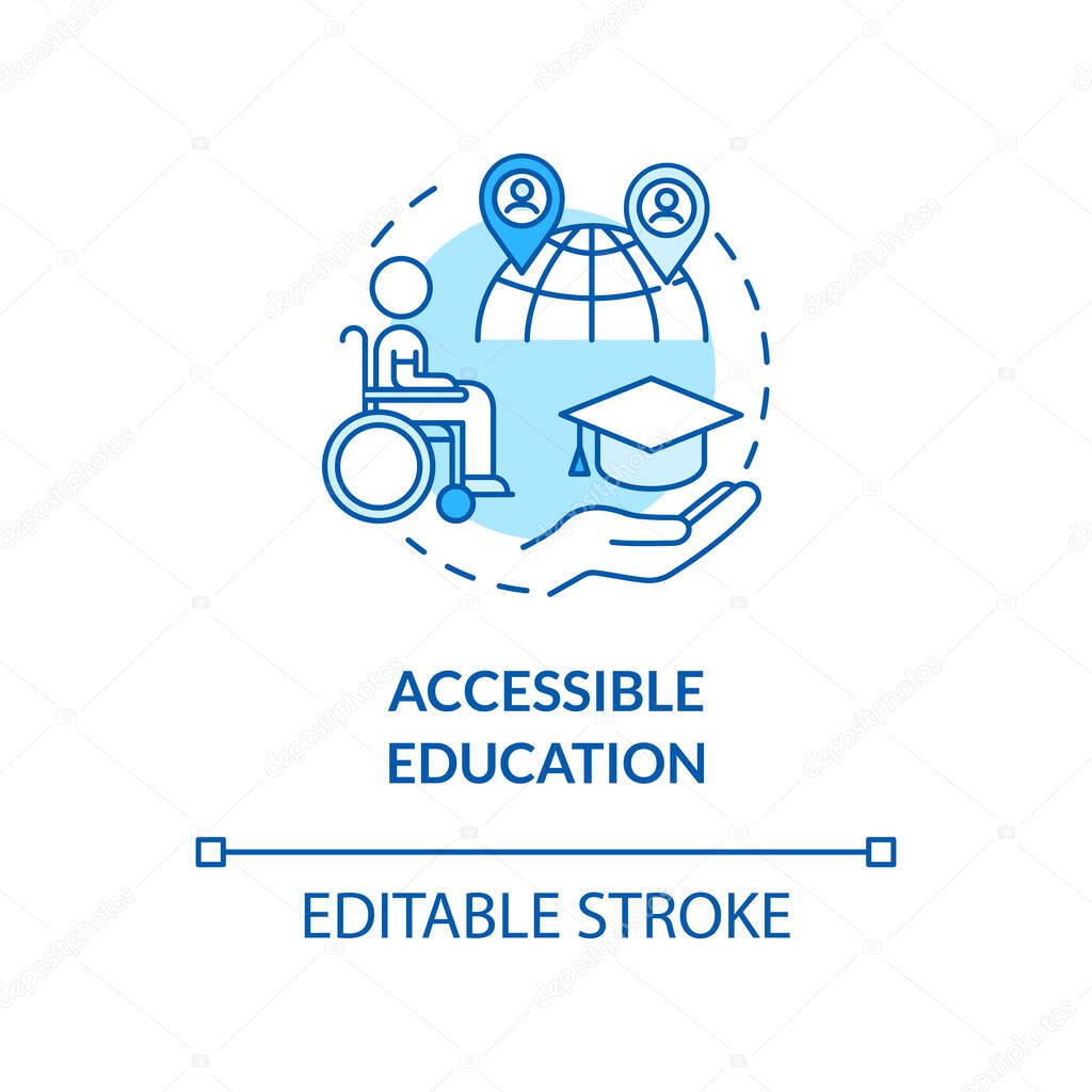Accessible education concept icon. Students with special needs. Opportunities for learners. Distance learning idea thin line illustration. Vector isolated outline RGB color drawing. Editable stroke