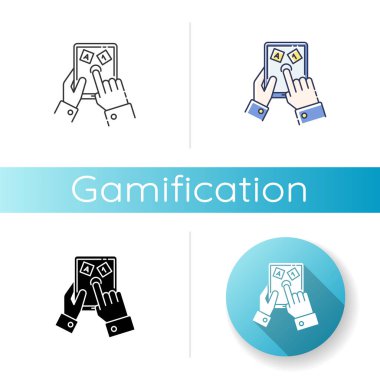 Gamification simgesi. Lineer siyah ve RGB renk stilleri. Eğlendirme eğitimi. Öğrenmek ve oynamak, çalışma sürecini işaretlemek daha ilginç. Eğitici bir oyun. İzole vektör çizimleri