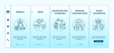 Hindu festivallerinin en iyisi vektör şablonunda. Krishna Janmashtami. Navratri ve Dussehra. Simgeli ilgili mobil web sitesi. Web sayfası basamak ekranları. RGB renk kavramı