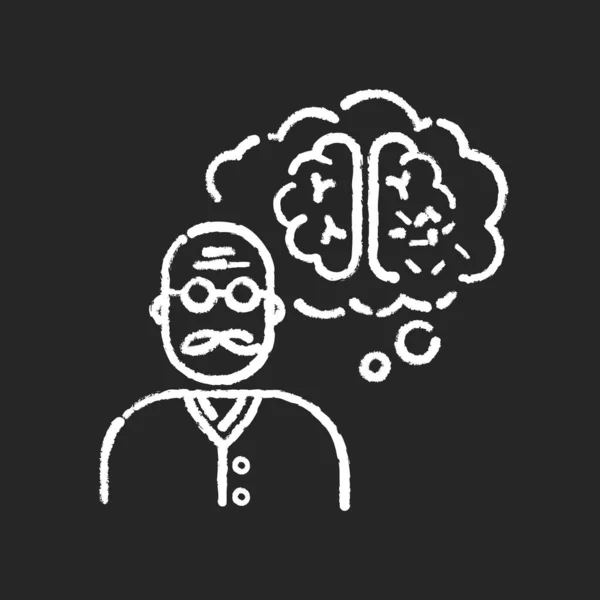 Dementia Chalk White Icon Black Background Alzheimer Aging Loss Memory — Stock Vector