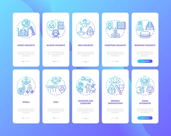 Indiska Helgdagar Onboarding Mobilapp Sida Skärm Med Begrepp Som Asiatiska — Stock vektor
