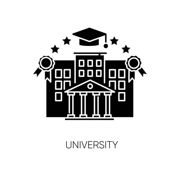 Üniversite Siyah Sembol Simgesi Yüksek Öğrenim Beyaz Alanda Öğrenci Yaşam — Stok Vektör