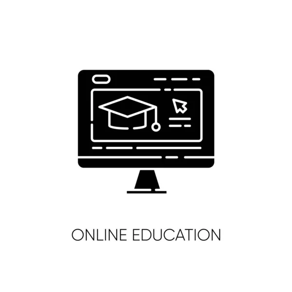 Online Onderwijs Zwart Glyph Icoon Internet School Leren Silhouet Symbool — Stockvector