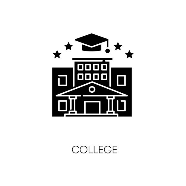 Κολέγιο Μαύρο Ανάγλυφο Εικονίδιο Σύμβολο Σιλουέτας Τριτοβάθμιας Εκπαίδευσης Λευκό Χώρο — Διανυσματικό Αρχείο