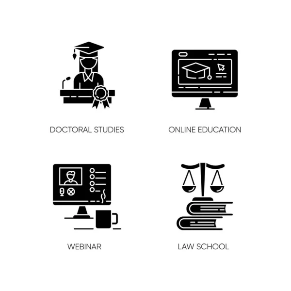 Modern Hoger Onderwijs Zwarte Glyph Pictogrammen Ingesteld Witte Ruimte Doctoraatsstudies — Stockvector