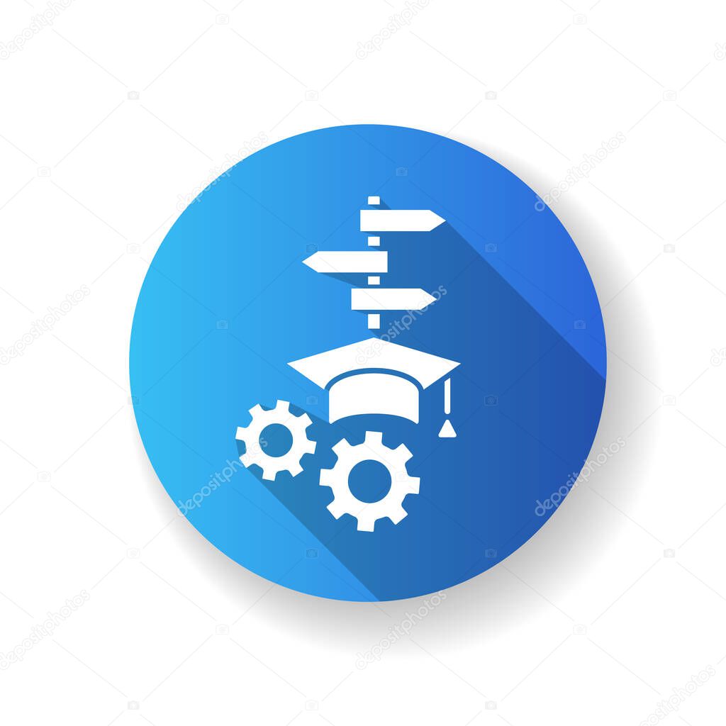College major flat design long shadow glyph icon. Academic minors. Decision making. Graduate and undergraduate degree. Higher education qualifications. Silhouette RGB color illustration