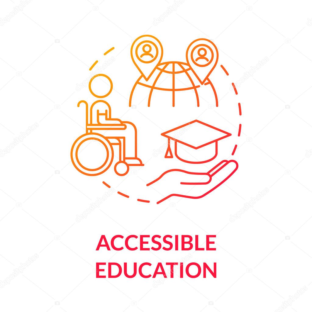 Accessible education concept icon. Remote education. Students with physical disabilities. Online learning idea thin line illustration. Vector isolated outline RGB color drawing