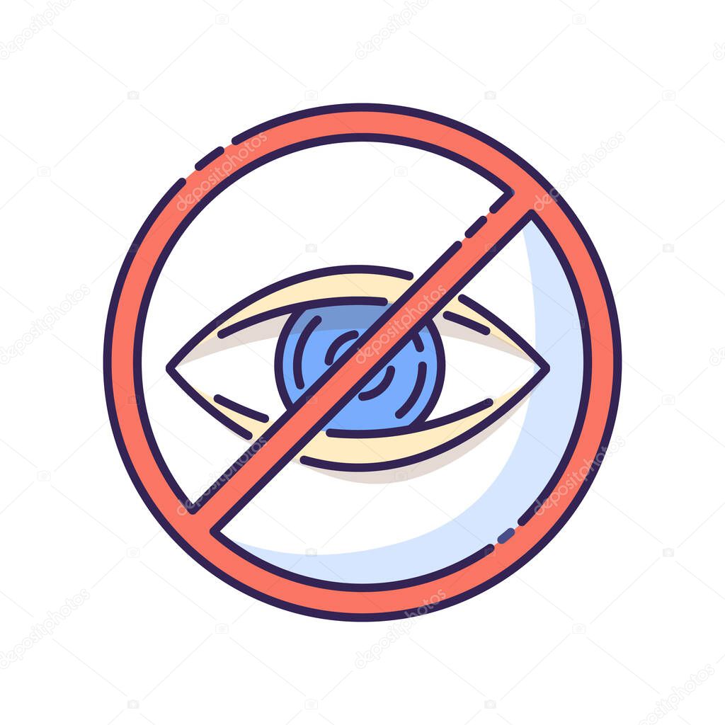 Blindness RGB color icon. Patient with lost eyesight. Legally blind. Vision impairment. Eye defect. Chronic medical condition. Health care problem. Conceal sight. Isolated vector illustration