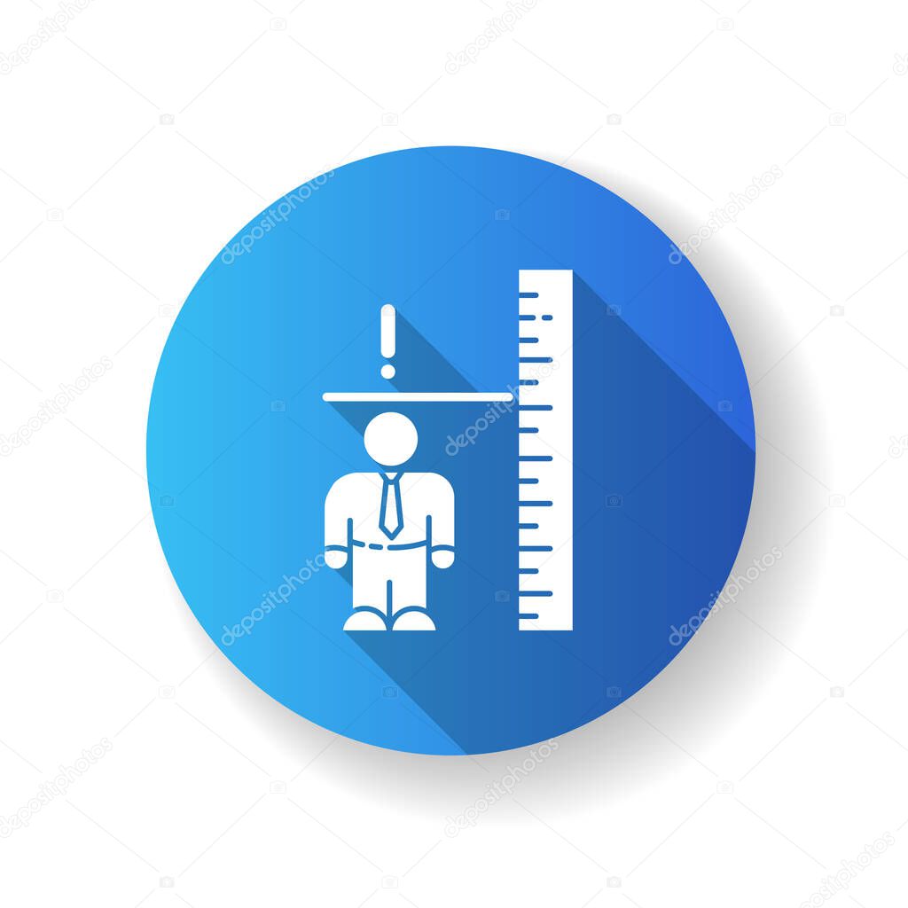 Dwarfism blue flat design long shadow glyph icon. Chronic genetic condition. Person with short height. Inclusive workplace for handicapped person. Silhouette RGB color illustration