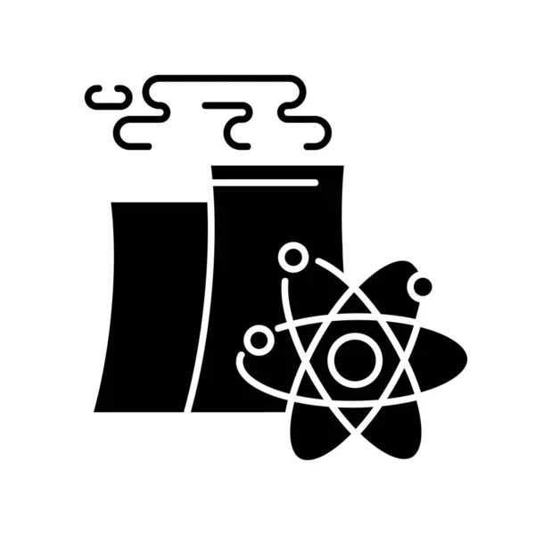 Kärnkraftsindustrins Svarta Glyf Ikon Atomenergi Tillverkningsteknik Siluett Symbol Vitt Utrymme — Stock vektor