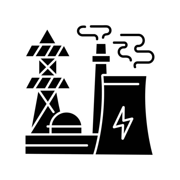 Energie Industrie Zwart Glyph Pictogram Elektriciteitsproductie Milieuvervuiling Technologie Silhouet Symbool — Stockvector