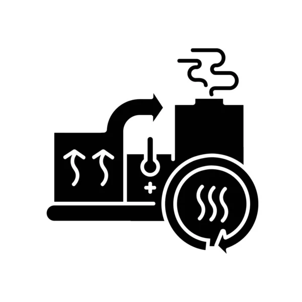 熱回復システム黒グリフアイコン 持続可能なエネルギー産業 白い空間上のコージェネレーションシルエットのシンボル 廃棄物ゼロの発電 産業機器 ベクトル分離図 — ストックベクタ