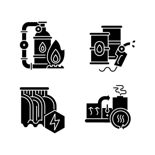 Power Manufacturing Black Glyph Icons Set White Space Natural Gas — Stock Vector
