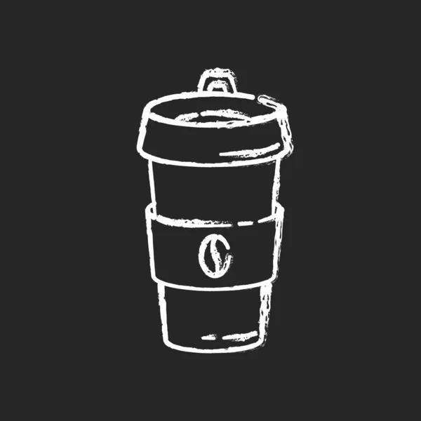 黒を基調とした再利用可能なコーヒーカップチョークホワイトアイコン 飲料用の生分解性容器 コーヒー休憩 責任ある消費 飲料絶縁ベクトルチャークボードイラストと紙カップ — ストックベクタ