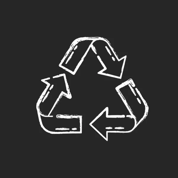 Recycling Krijt Wit Pictogram Zwarte Achtergrond Geen Afval Duurzame Levensstijl — Stockvector