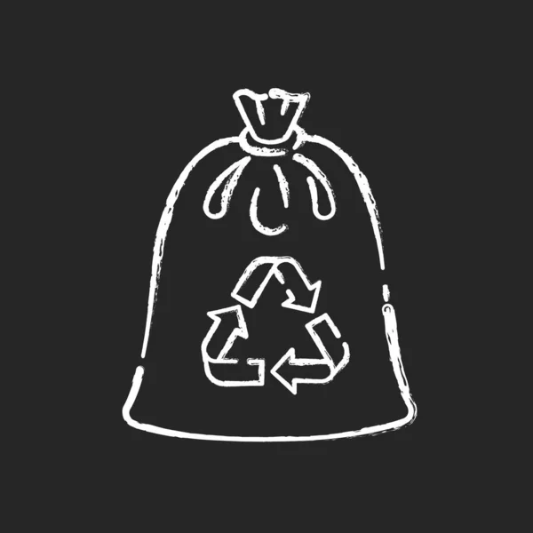 Compostable Trash Bag Chalk White Icon Black Background Waste Recycling — Stock Vector