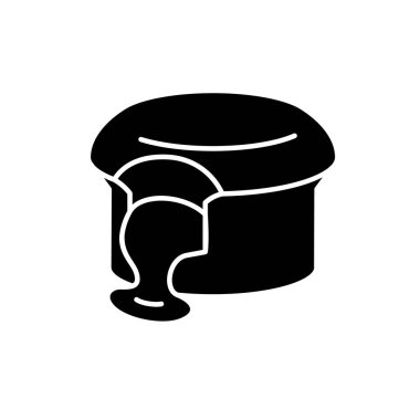 Fondant au Chocolat siyah kabartma simgesi. Erimiş çikolatalı pasta. Fransız suflesi. Lav keki. Geleneksel Fransız tatlıları. Avrupa tatlıları. Beyaz uzayda siluet sembolü. Vektör izole illüstrasyonu