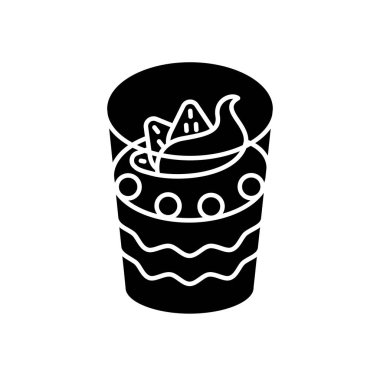 Parfe siyah kabartma simgesi. Yoğurt bazlı donmuş tatlı. Güzel kahvaltı. Ulusal Fransız tatlıları. Geleneksel Fransa mutfağı. Beyaz uzayda siluet sembolü. Vektör izole illüstrasyonu