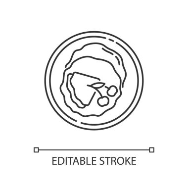 Krep pikseli mükemmel doğrusal simge. İnce Fransız gözlemeleri. Kiraz şuruplu kızarmış tatlı. İnce çizgi özelleştirilebilir illüstrasyon. Contour sembolü. Vektör izole çizim. Düzenlenebilir vuruş