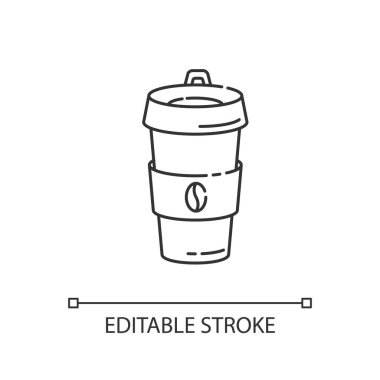 Yeniden kullanılabilir kahve fincanı doğrusal simgesi. İçecekler için ayrıştırılabilir konteynır. Kahve molası ince çizgi özelleştirilebilir illüstrasyon. Contour sembolü. Vektör izole çizim. Düzenlenebilir vuruş