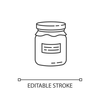 Cam kavanoz doğrusal simgesi. Sıfır atık, ince çizgi özelleştirilebilir illüstrasyon. Contour sembolü. Gıda koruma, ev yapımı yemek. Vektör izole çizim. Düzenlenebilir vuruş