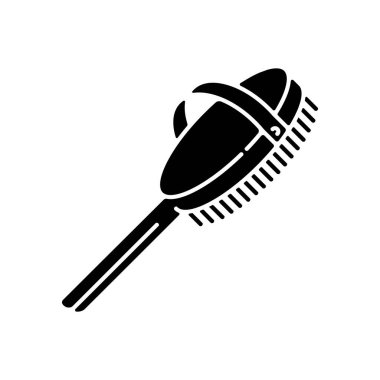 Doğal banyo fırçası siyah kabartma ikonu. Sıfır atık yaşam tarzı, beyaz alanda kişisel hijyen silueti sembolü. Sorumlu tüketim. Biyolojik çözünebilir madde vektöründen fırça izole edilmiş illüstrasyon