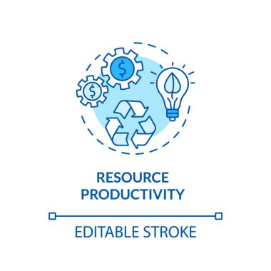 Kaynak üretkenliği turkuvaz konsept simgesi. Bilinçli tüketim. Ekolojik hizmet. Sürdürülebilir geliştirme fikri ince çizgi çizimi. Vektör izole edilmiş RGB renk çizimi. Düzenlenebilir vuruş