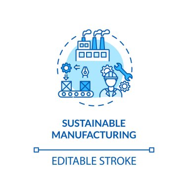 Sürdürülebilir turkuaz konsept ikonu. Ekolojik fabrika üretimi. Sorumlu geliştirme fikri ince çizgi çizimi. Vektör izole edilmiş RGB renk çizimi. Düzenlenebilir vuruş
