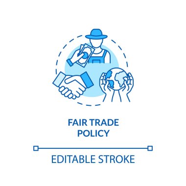 Adil ticaret politikası turkuaz konsept ikonu. Profesyonel ortaklık ve iletişim. Sorumlu iş fikri ince çizgi çizimi. Vektör izole edilmiş RGB renk çizimi. Düzenlenebilir vuruş