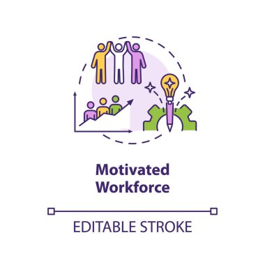 Motive edilmiş iş gücü konsepti simgesi. Çalışanları cesaretlendirmek. Personel performansı. Personel motivasyon fikri ince çizgi çizimi. Vektör izole edilmiş RGB renk çizimi. Düzenlenebilir vuruş