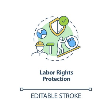 İşçi hakları koruma konsepti ikonu. Çalışanların sağlık güvenliği. İşçi hareketini destekleyin. Sendika fikri ince çizgi çizimi. Vektör izole edilmiş RGB renk çizimi. Düzenlenebilir vuruş