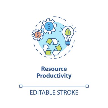 Kaynak verimliliği konsepti simgesi. Bilinçli tüketim. Ekolojik hizmet. Sürdürülebilir geliştirme fikri ince çizgi çizimi. Vektör izole edilmiş RGB renk çizimi. Düzenlenebilir vuruş