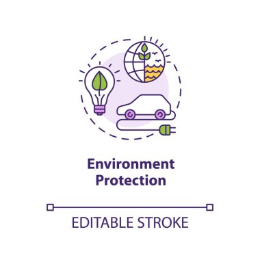 Çevre koruma kavramı simgesi. Çevre dostu teknoloji. Sürdürülebilir güç. Alternatif enerji kaynağı fikri ince çizgi çizimi. Vektör izole edilmiş RGB renk çizimi. Düzenlenebilir vuruş
