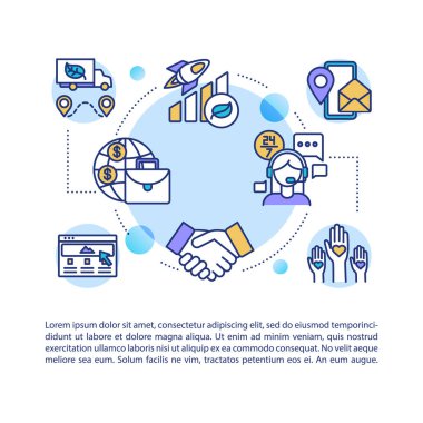 Metinli kurumsal itibar kavramı simgesi. İş performansı. Müşteri memnuniyeti. Merkezi ara. PPT sayfa vektör şablonu. Broşür, dergi, kitapçık tasarım ögesi doğrusal çizimler