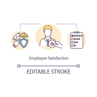 Çalışan memnuniyeti konsepti ikonu. Profesyonel bir başarı. Başarılı kurumsal istihdam fikri ince çizgi çizimi. Vektör izole edilmiş RGB renk çizimi. Düzenlenebilir vuruş